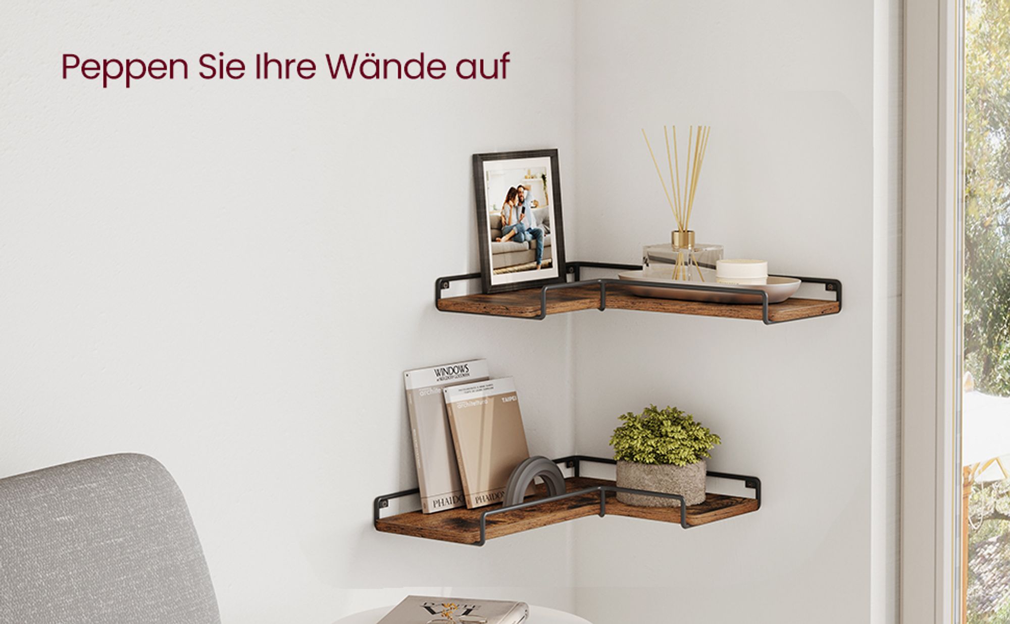 VASAGLE Eckregal Wandregal, L-förmiges Eckregal, 2er Set, Industrie-Design
