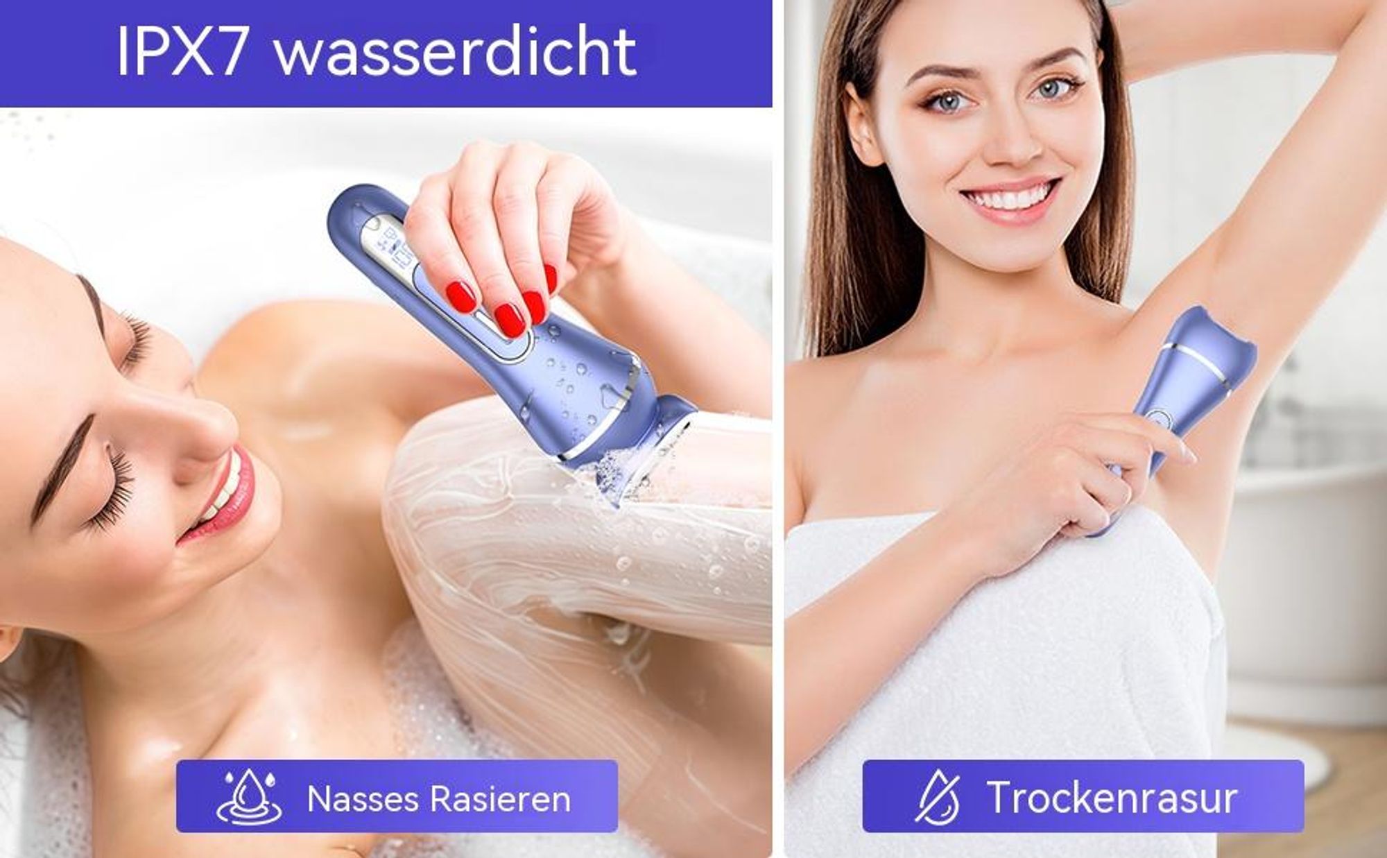 7-in-1 Epilierer Damen Elektrischer Rasierer, Intimrasierer & Bikini Trimmer, IPX7 Wasserdicht LED-Display, für Bikinizone Achseln und Beine
