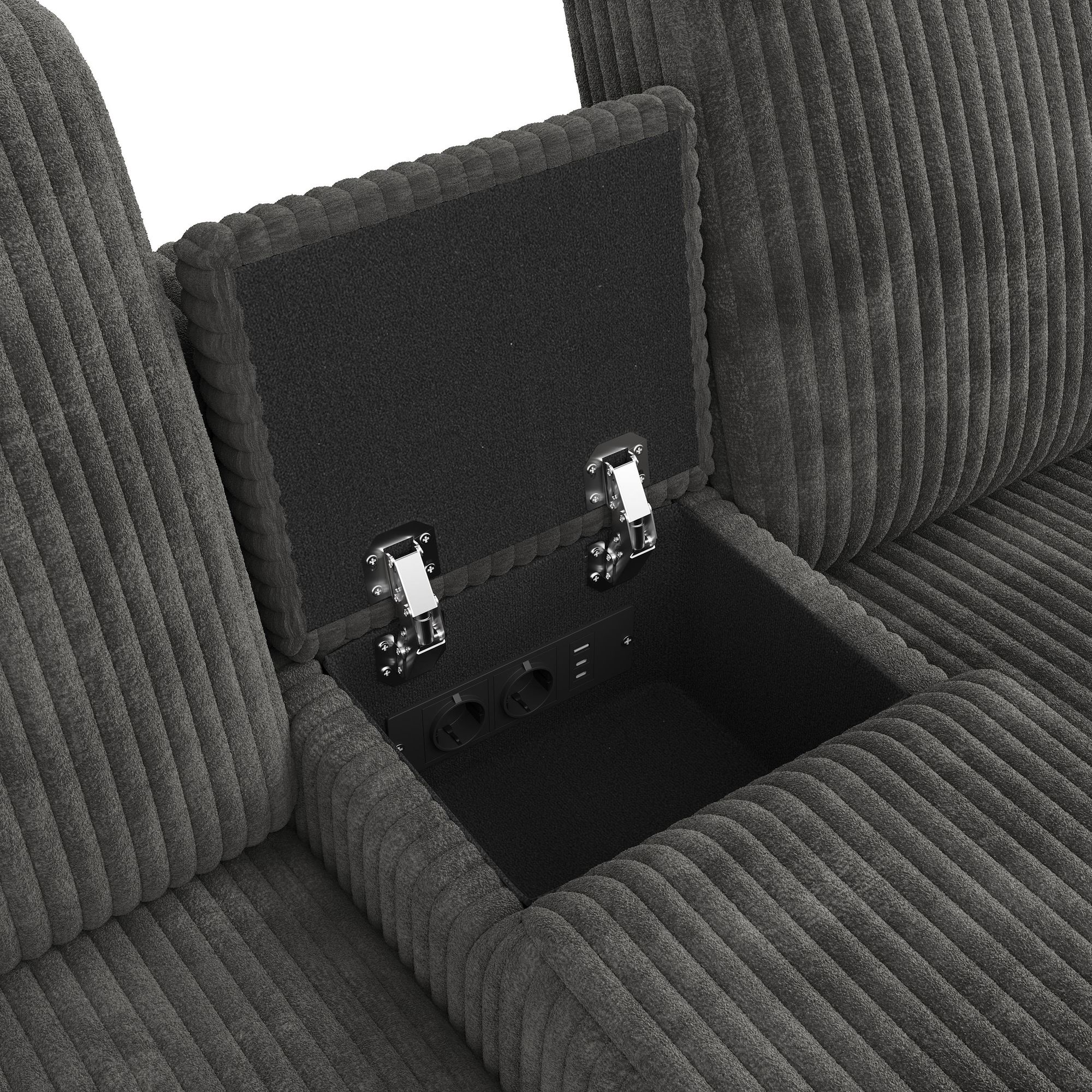 Merax U-Form Ecksofa mit 2 Hockern, USB-, Type-C, Couchtisch & Becherhaltern, 2 Kissen,4-Sitzer Sofa mit Bettkasten, Couch, Cord Stoff, Grau