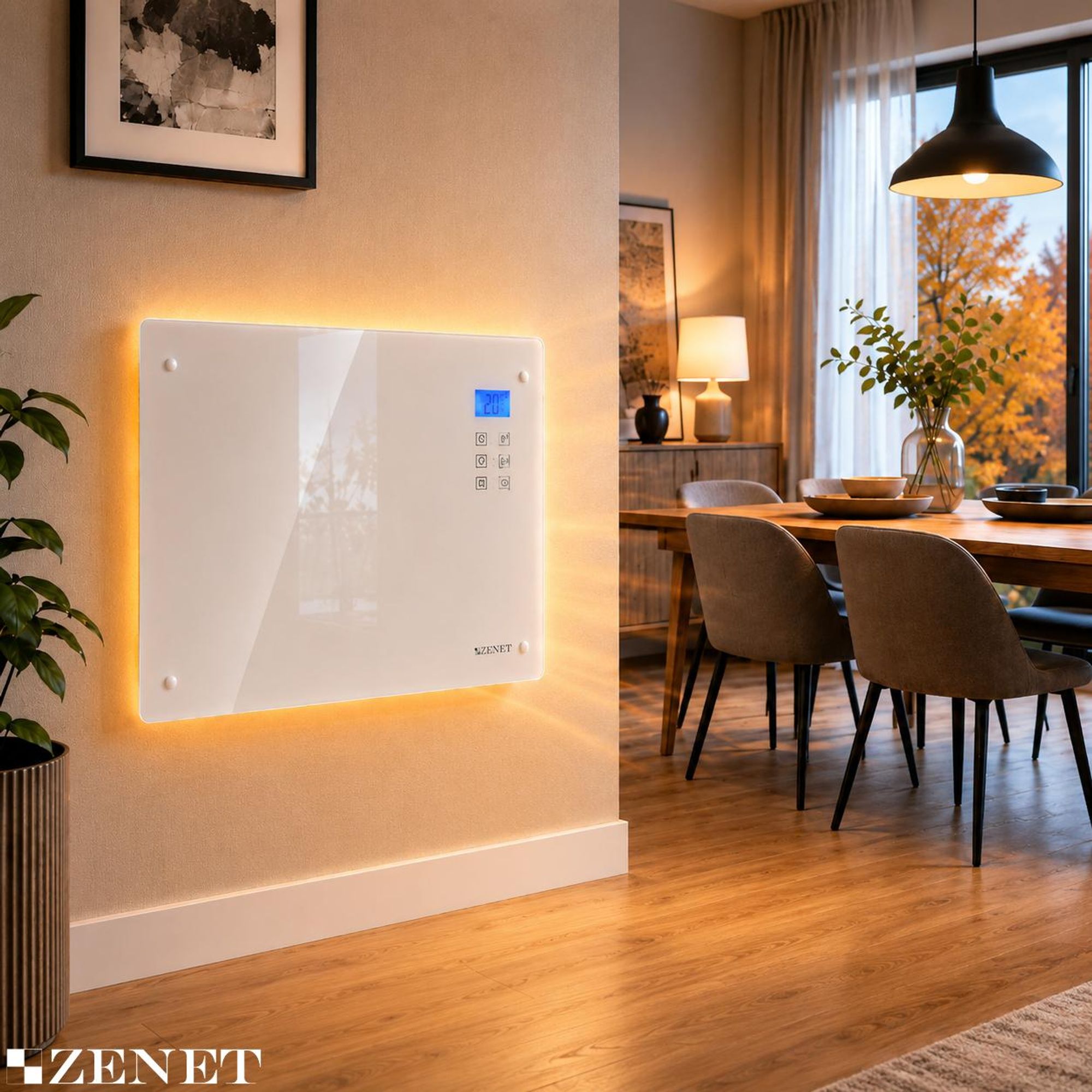 ZENET ZET-526 Glaskonvektor 1500 W Weiß | Elektroheizung mit Thermostat, Fernbedienung & Timer | Wand- oder Standheizung bis 30 m²