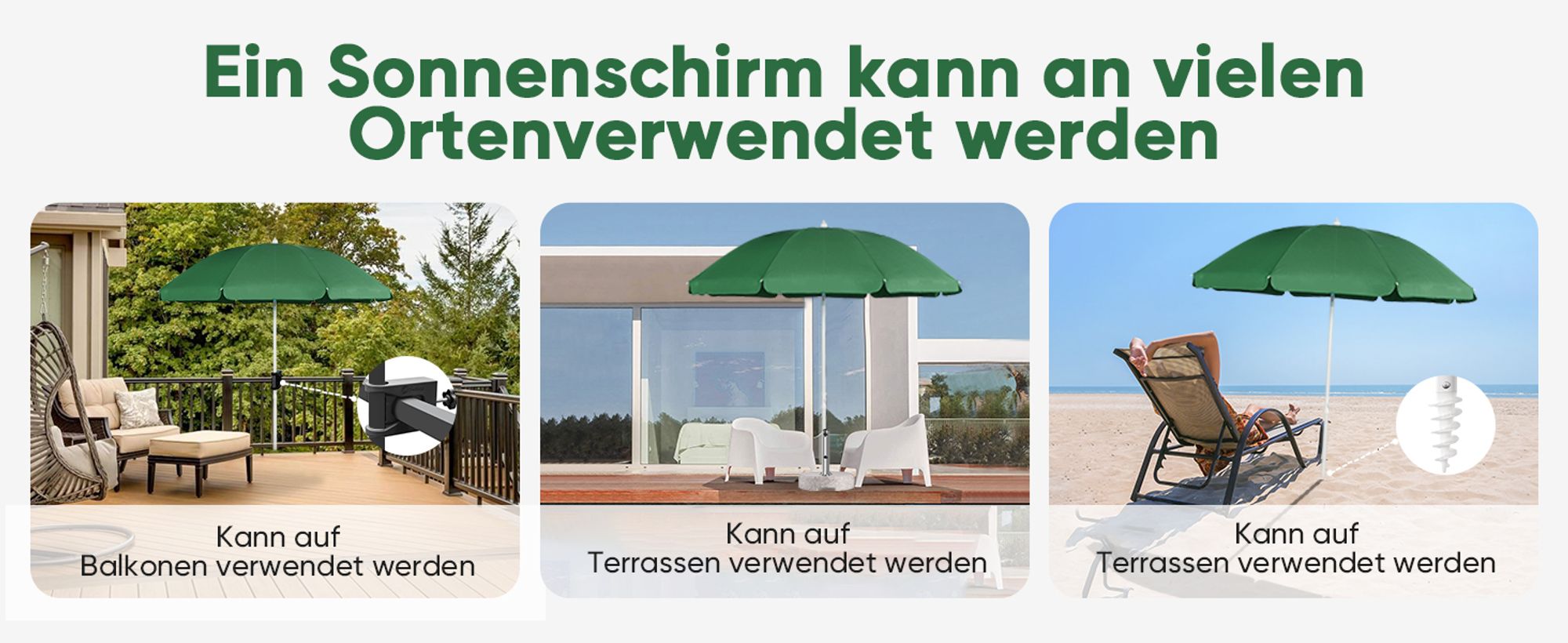 Sekey Sonnenschirm Rund Ø180cm Gartenschirm UV Schutz 50+ Strandschirm mit erdspieß & Schutzhülle, Neigungswinkel und Höhe verstellbar