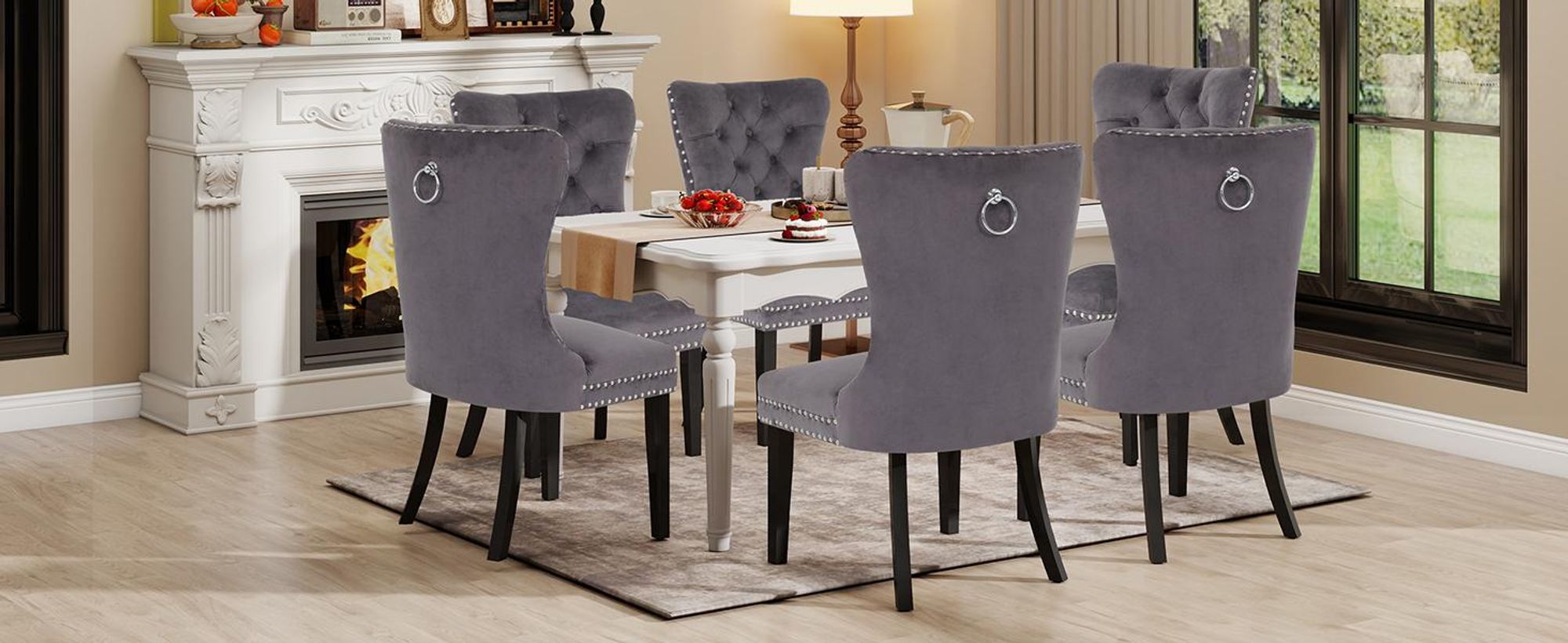 Puluomis Esszimmerstühle 6er sets Samt Stuhl Küchenstuhl Polsterstuhl Esszimmer Sessel mit Massive Holzbeine und Nagelkopf, Elegant und Edel, Grau