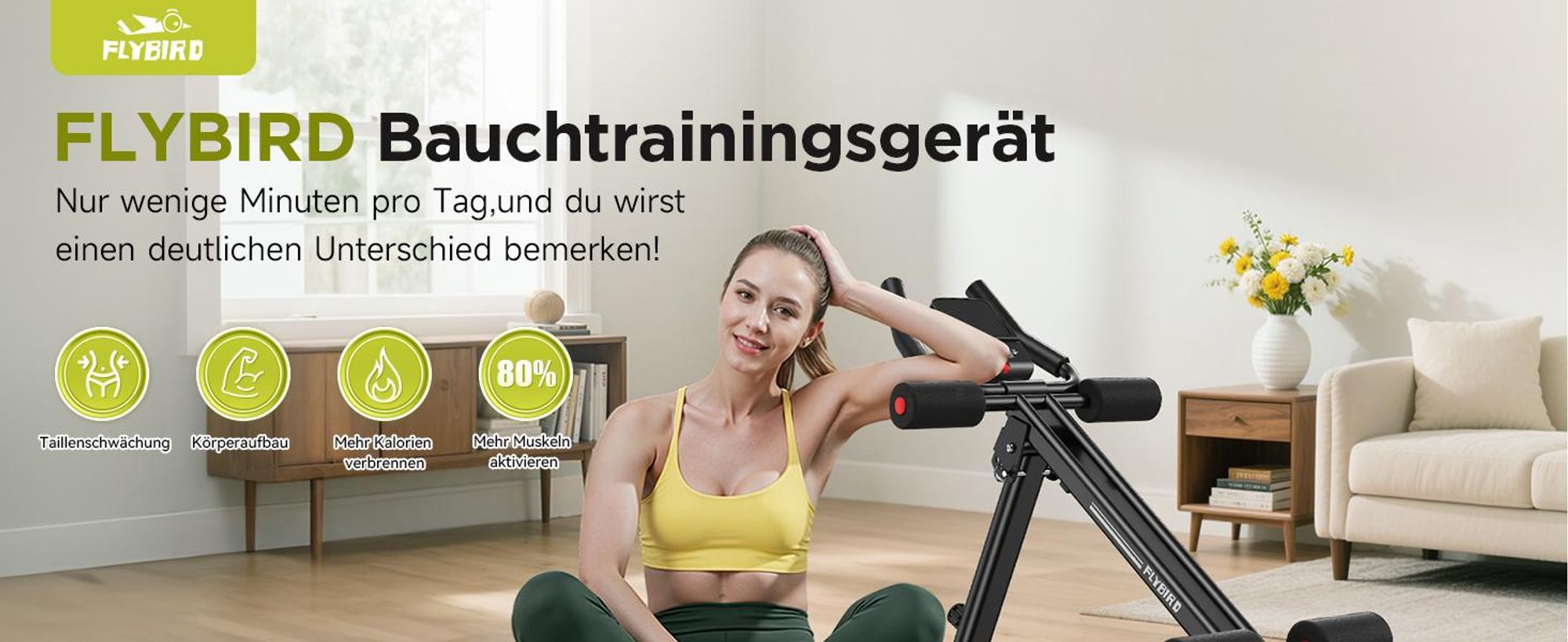 FLYBIRD Bauchtrainer Verstellbarer Bauchtrainer, 150kg Tragfähigkeit Zuhause (1-St), Faltbares Ganzkörpertraining Gerät LCD-Monitor