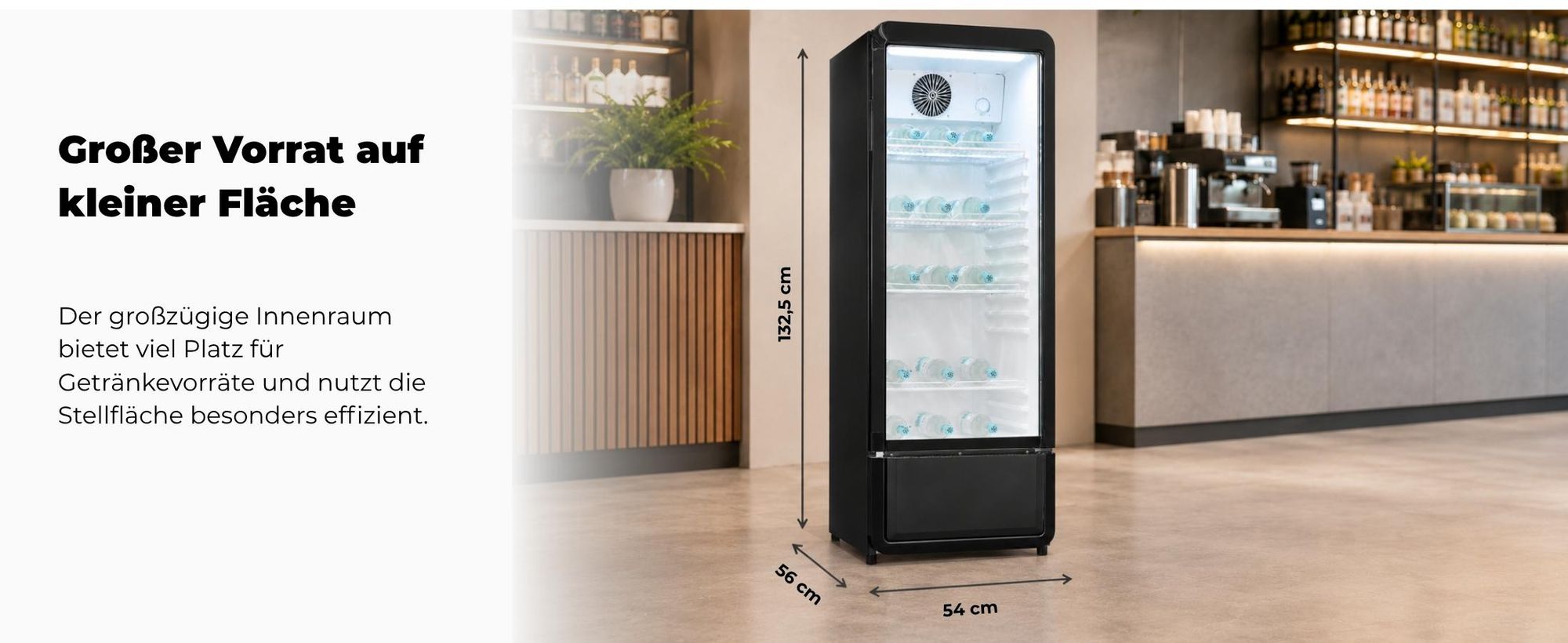 Exquisit Glastürkühlschrank, 200l Getränkekühlschrank mit LED, Umluft, 3 verstellbare Ablagen, CoolPro, GKS5180-GT-431D schwarz