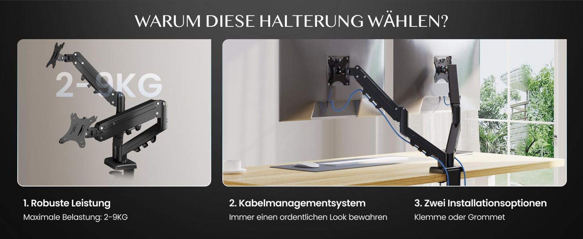 FLEXISPOT MA1 Dual Monitorhalterung 17–32 Zoll, Gasdruckfeder Monitorarm für 2 Monitore, unabhängig höhenverstellbar, VESA 75x75/100x100