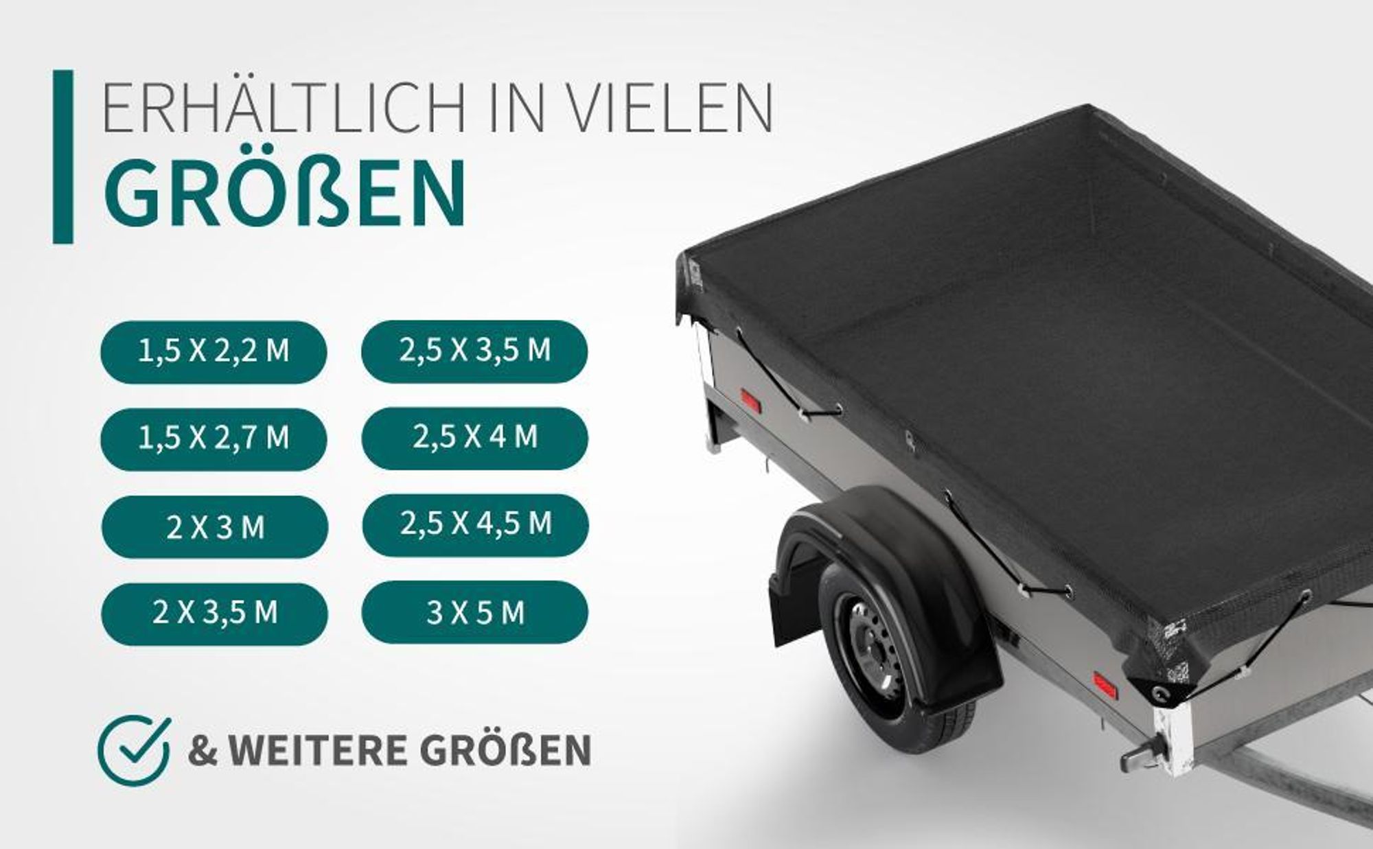 TRAILERKRAFT® Anhängernetz Feinmaschig 2,5x4,5m schwarz - Abdecknetz mit Gummiseil - zur Ladungssicherung - Transportnetz Netz für Anhänger, Ladungssicherungsnetz feinmaschig