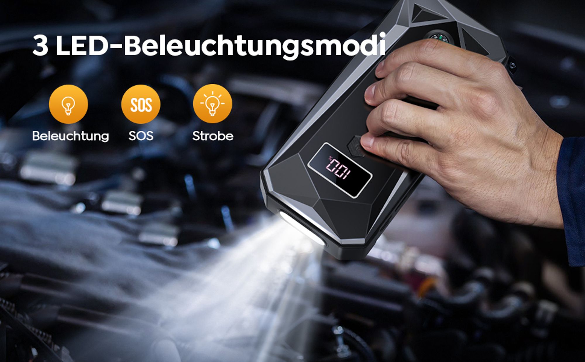 YaberAuto Starthilfe Powerbank 5000A Spitzenstrom 26800mAh Auto Starthilfe mit LCD-Display(Für alle Benzinmotor oder 10,0L Dieselmotoren)