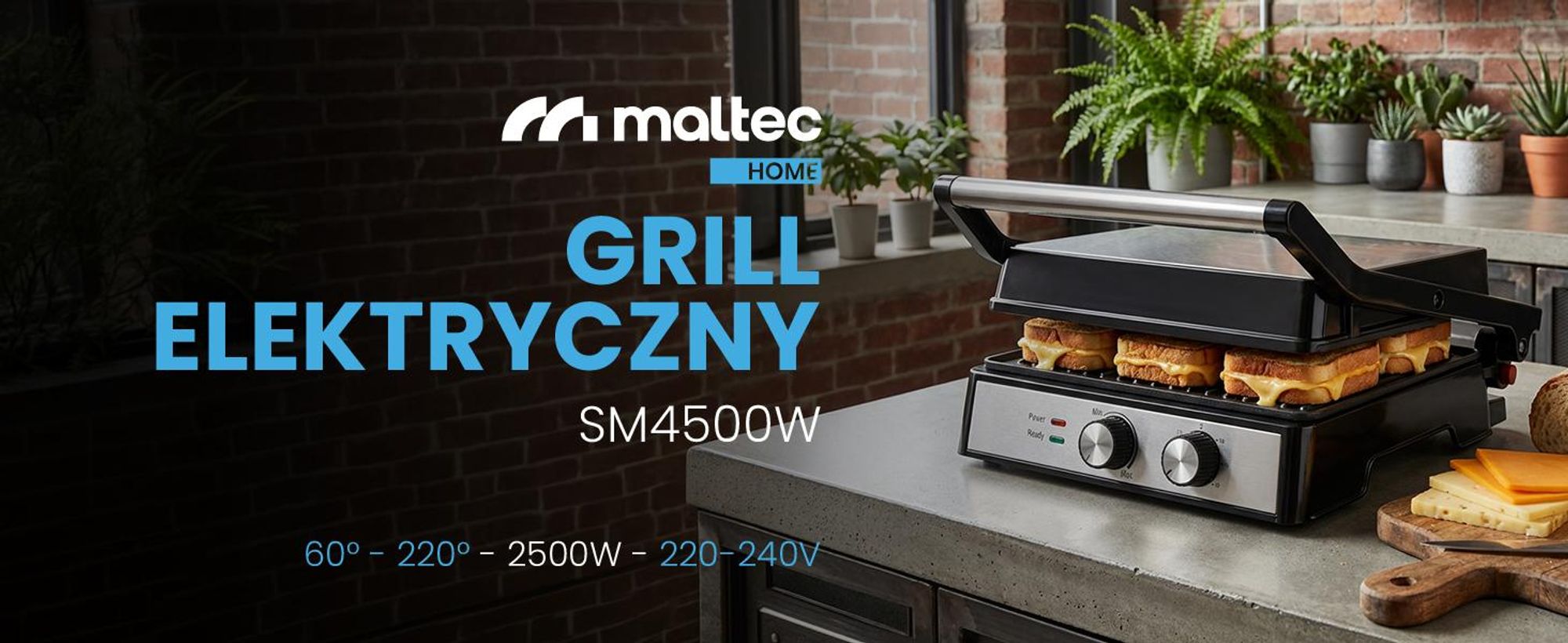 Elektryczny grill kontaktowy z dużą powierzchnią opiekania