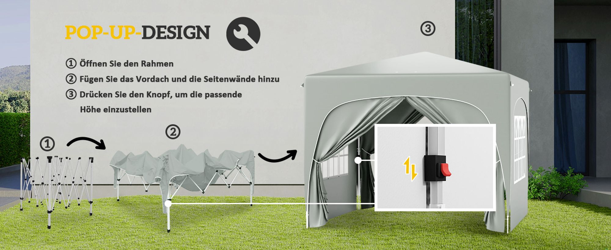 Outsunny Pavillon 3x3m wasserabweisend Stabil Winterfest Pop-up Faltpavillon