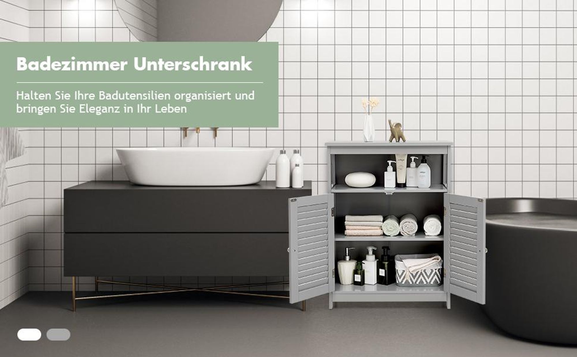 COSTWAY Badezimmer Schrank Aufbewahrungsschrank mit 2 Rollladentüren für Bad Küche Wohnzimmer Weiß