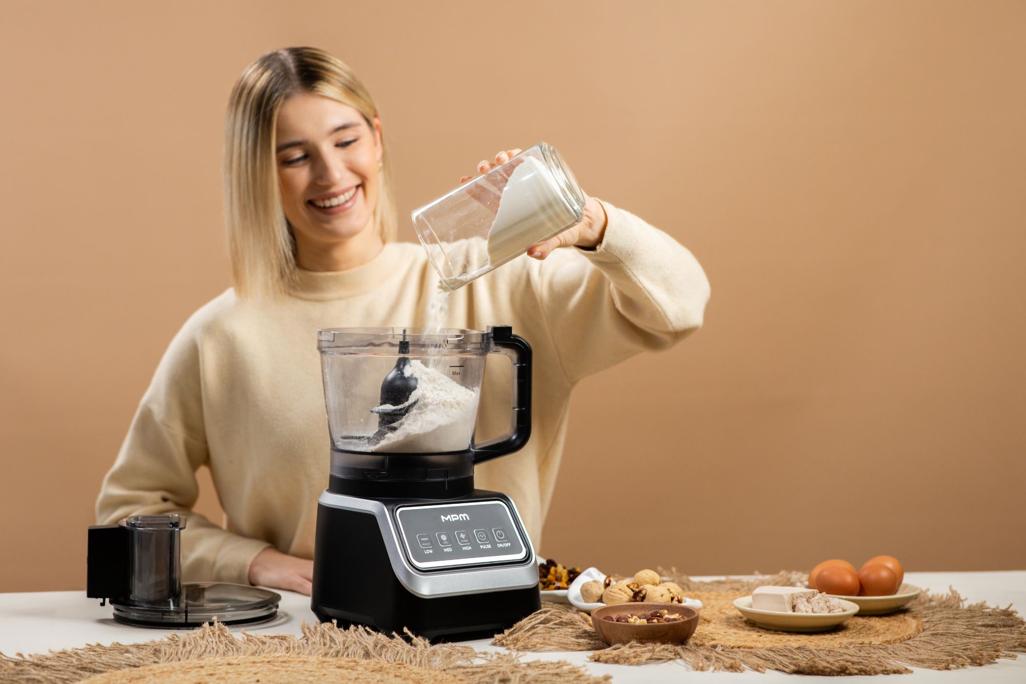 MPM Küchenmaschine 2000W Food Processor 11in1 Mixer Blender Zerkleinerer Reibe Entsafter Eiscrusher 2,6L 1,5L, Kartoffelpuffer, Edelstahl MRK-27