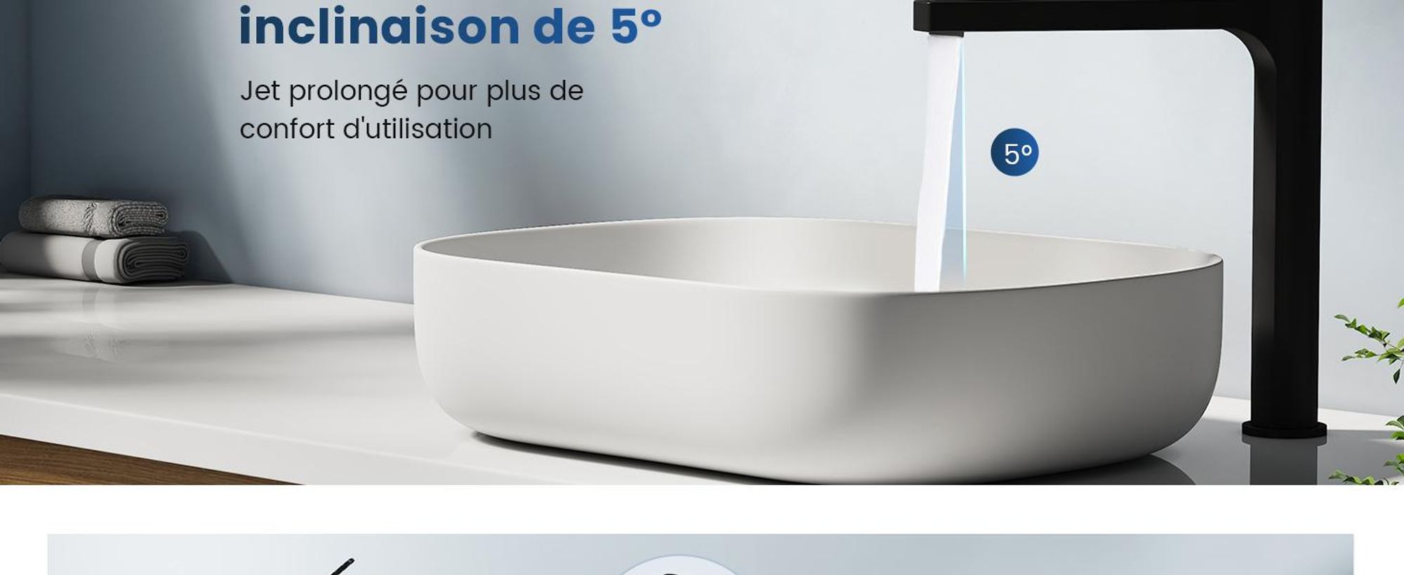 EMKE Robinet salle de bain noir mat 335x233x46mm, laiton, cartouche céramique, robinet salle de bain, mitigeur lavabo, mitigeur lavabo