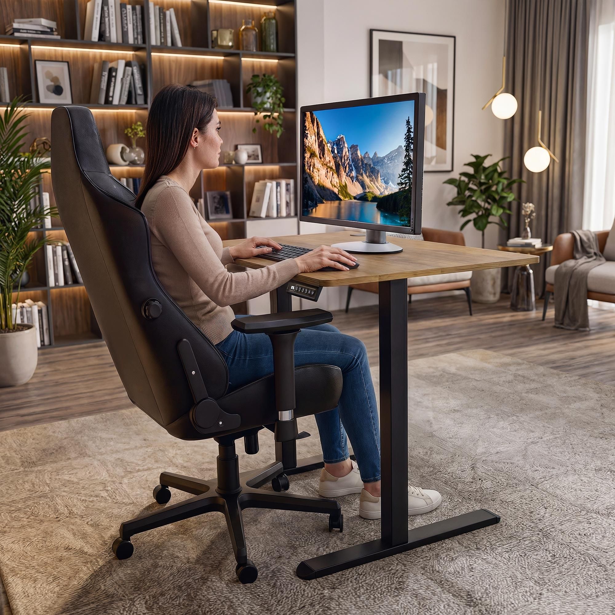 di volio Schreibtisch BARGA höhenverstellbar elektrisch 88x60 cm – braun, ergonomischer Bürotisch, platzsparender Stehtisch mit Memory-Funktion