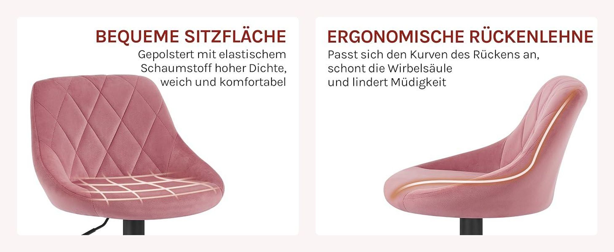 WOLTU Barhocker Barstuhl, Gute gepolsterte Sitzfläche aus Samt, Höhenverstellbar, 360° Drehbar, Rosa