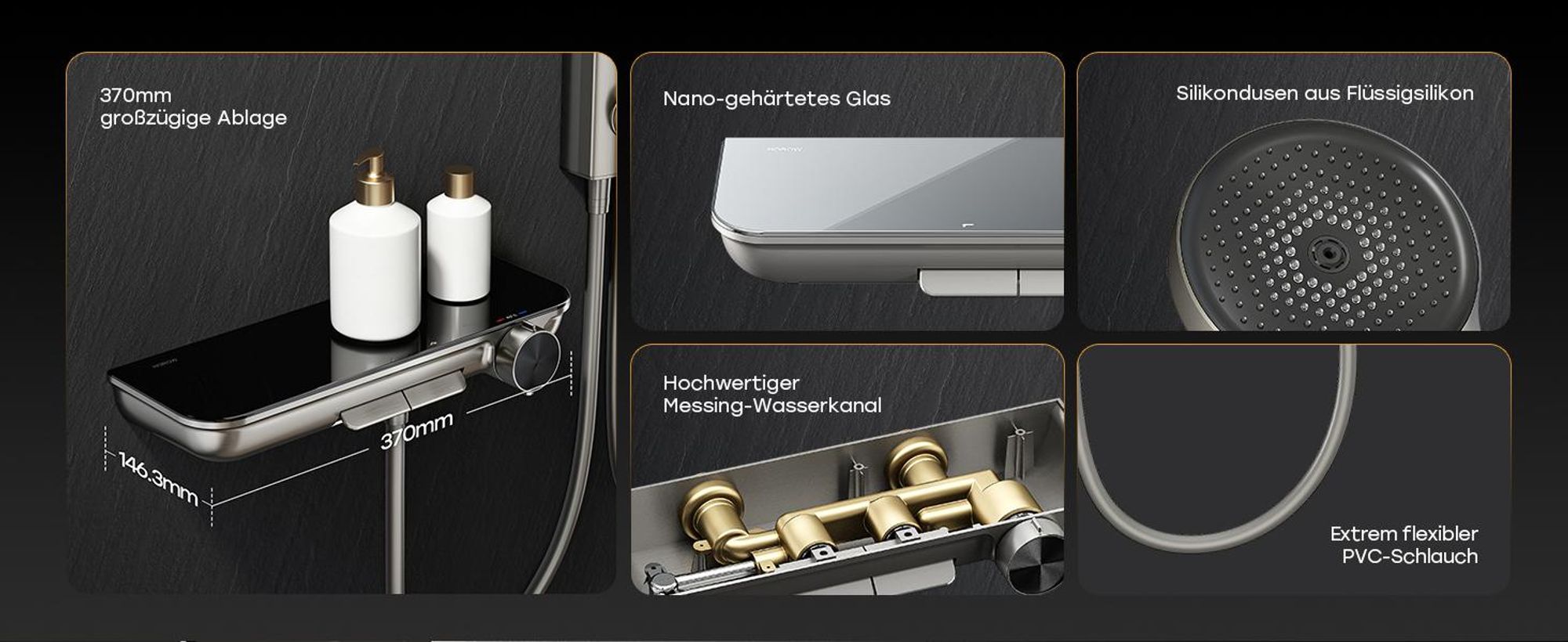 HOROW RainFlexi S2 Duschpaneel mit Thermostat, Grau Regendusche mit Klappbaren Kopfbrause, Höhenverstellbares Duschsystem