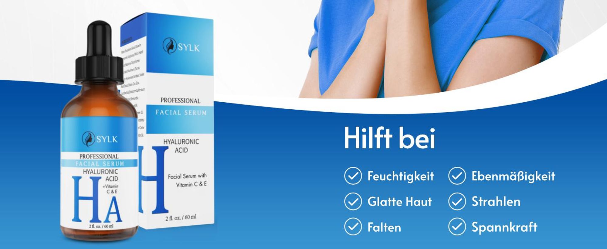 Hyaluron Gesichtsserum mit Vitamin C Hyaluronsäure Anti Aging & Anti Falten 60ml