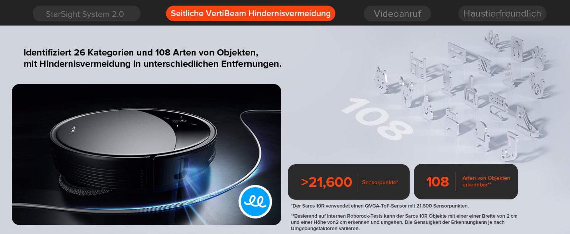 Roborock Saros 10R Set Staubsauger Roboter mit Wischfunktion, 22,000 Pa, Automatische Mop-Entfernung, 7,98cm Ultra-Slim Design, StarSight System 2.0