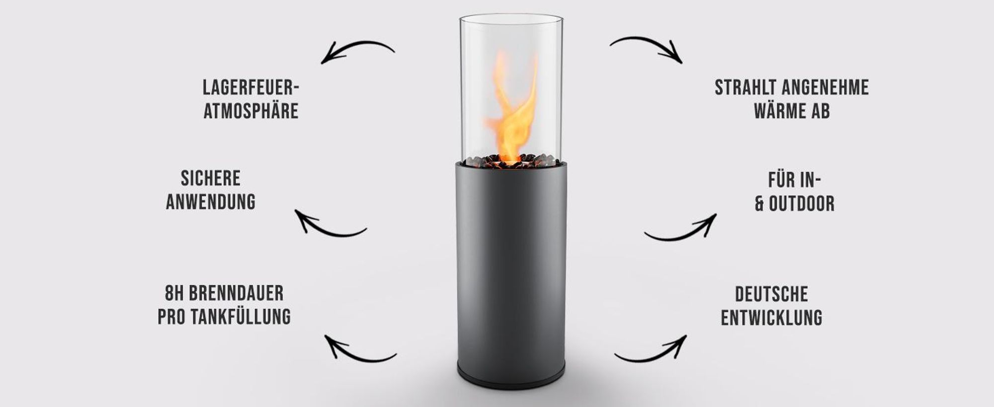 Flammtal Bioethanol Kamin [8h Brenndauer / 80x26x26 cm] – Freistehender Ethanol Standkamin für Out– & Indoor – Ethanol Kamin mit verstellbarer Flamme