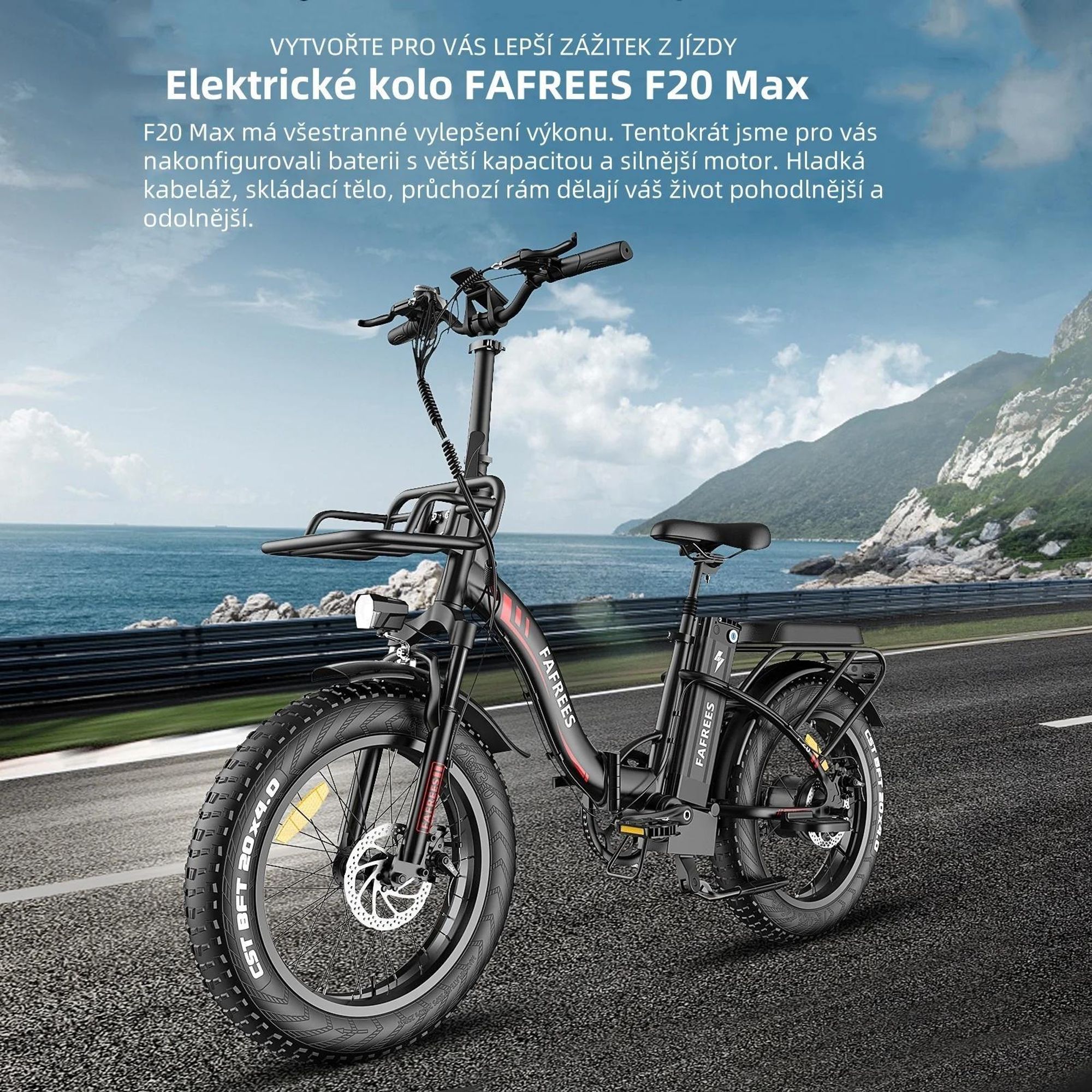 Elektrické kolo FAFREES F20 Max - Baterie 48V 30Ah, pneumatiky 20", mechanické kotoučové brzdy - Červená barva