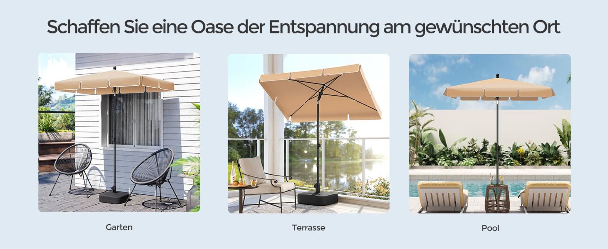 SONGMICS Sonnenschirm 200 x 125 cm UPF 50+ Sonnenschutz