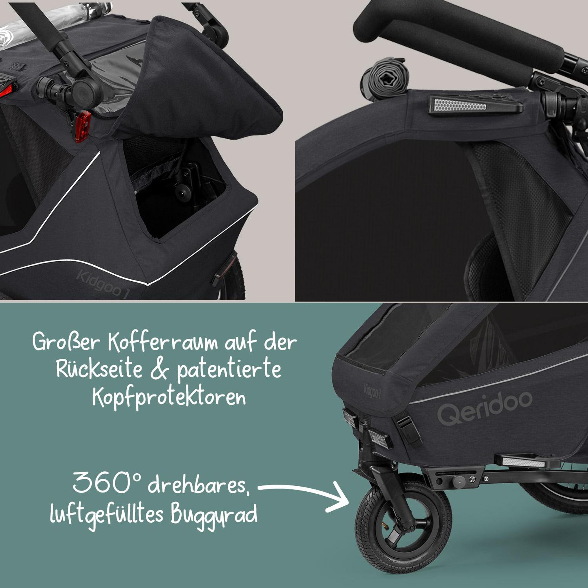 Qeridoo Kidgoo 1 - Kinderfahrradanhänger für 1 Kind, Farbe: Phantom Grey