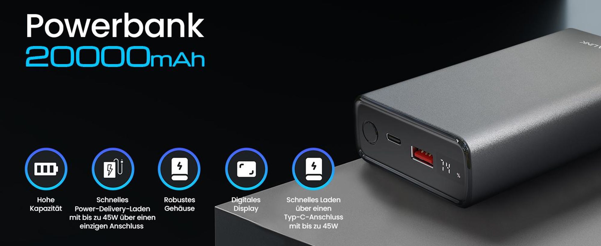 Extralink Powerbank 20000mAh 45W PD Schnellladung