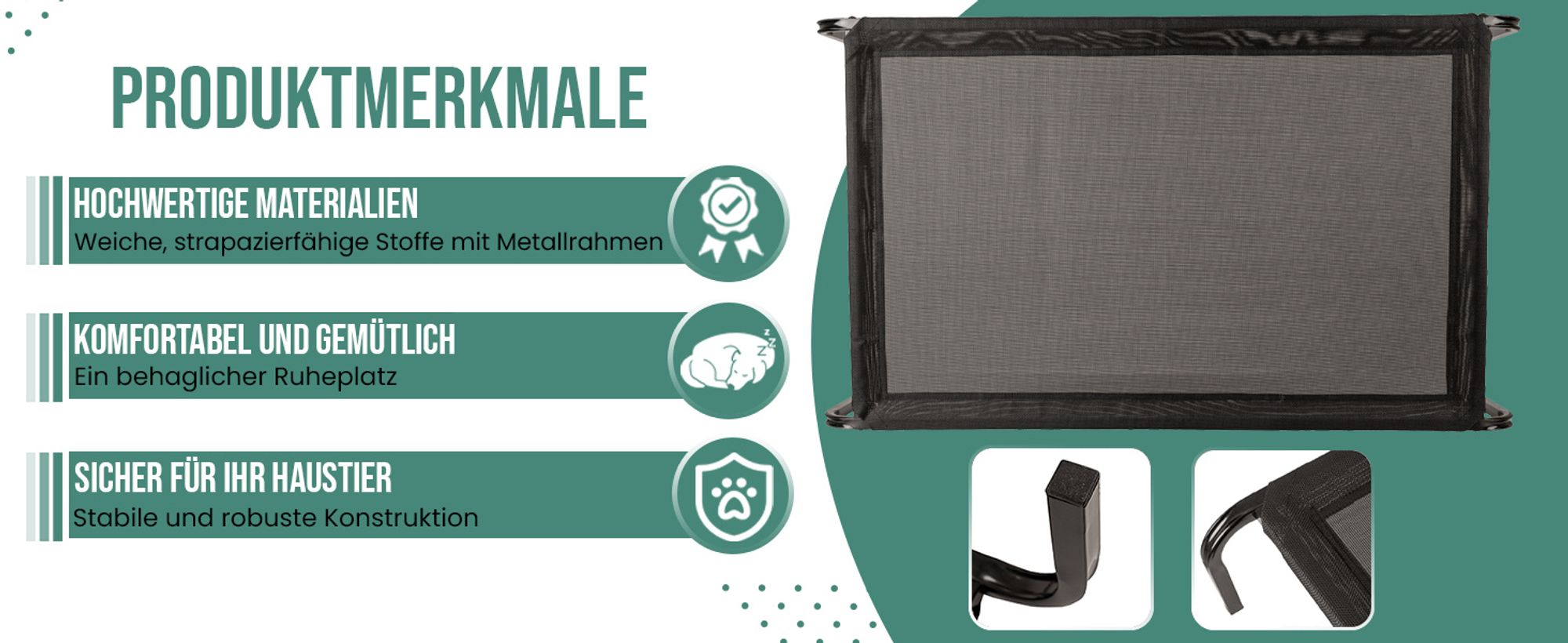 Petsona Hundebett Hundeliege Haustierbett Indoor Outdoor Erhöht Kausicher Langlebig Mittelgroße Hund Betten Haustier Bequeme Haustier-Hängematte Für Ultimative Entspannung 109X20x71cm, Schwarz