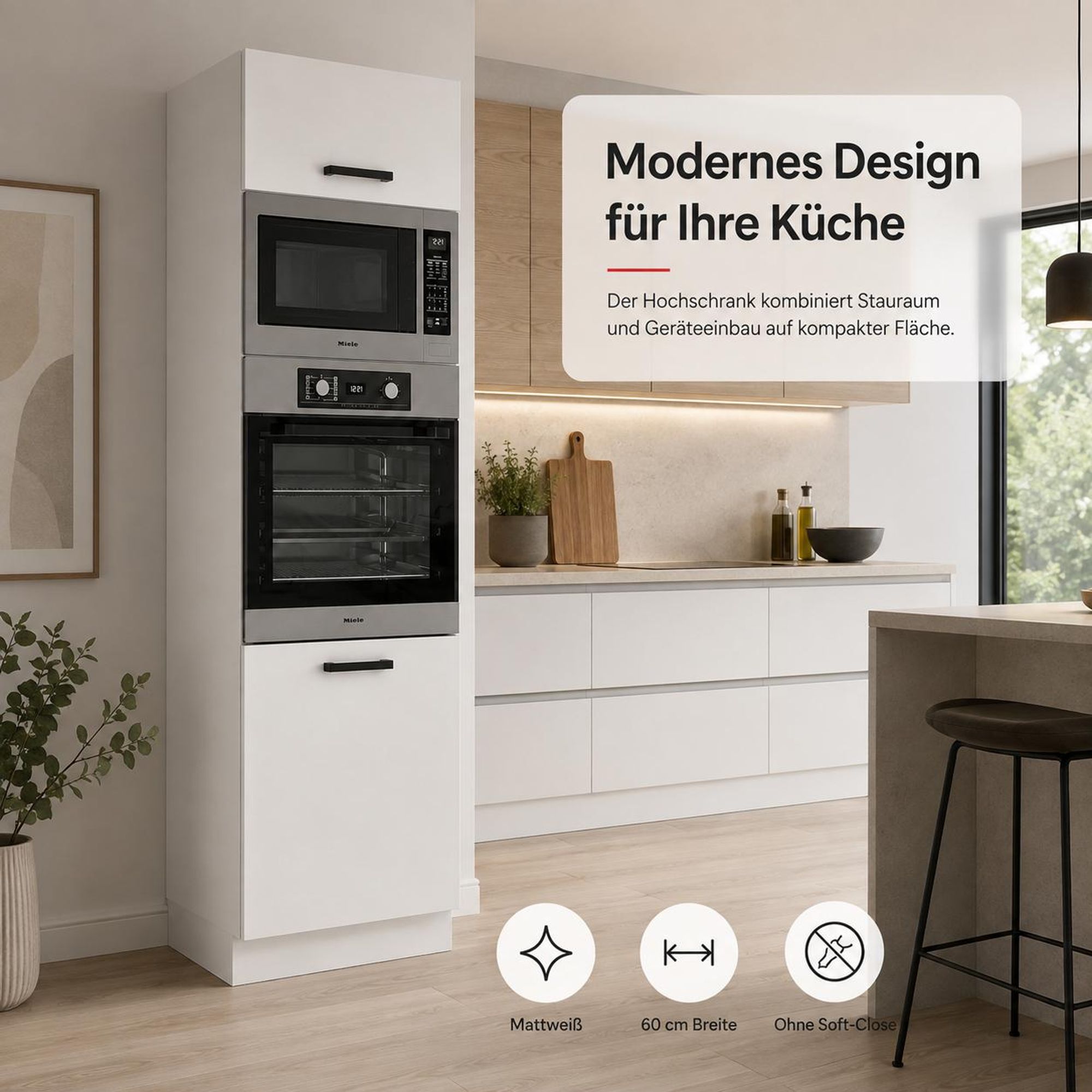 Hochschrank Backofen & Mikrowelle Mattweiß: Technische Details & Nischenmaße.