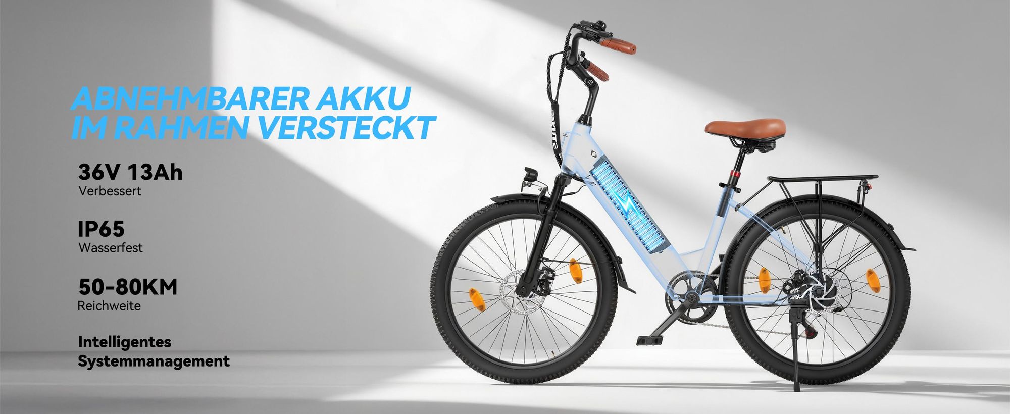 ESKUTE C100 PLUS E-Bike,26 Zoll Elektrofahrrad, E-Cityrad 250W HeckMotor,13AH akku,bis zu 100km, LCD-Display,E-CityBike Für Damen und Herren Schwarz