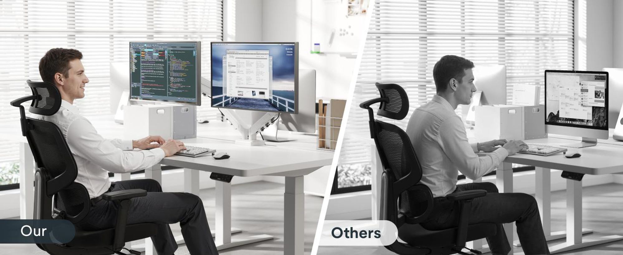 FLEXISPOT MA1 Dual Monitorhalterung 17–32 Zoll, Gasdruckfeder Monitorarm für 2 Monitore, unabhängig höhenverstellbar, VESA 75x75/100x100, Weiß