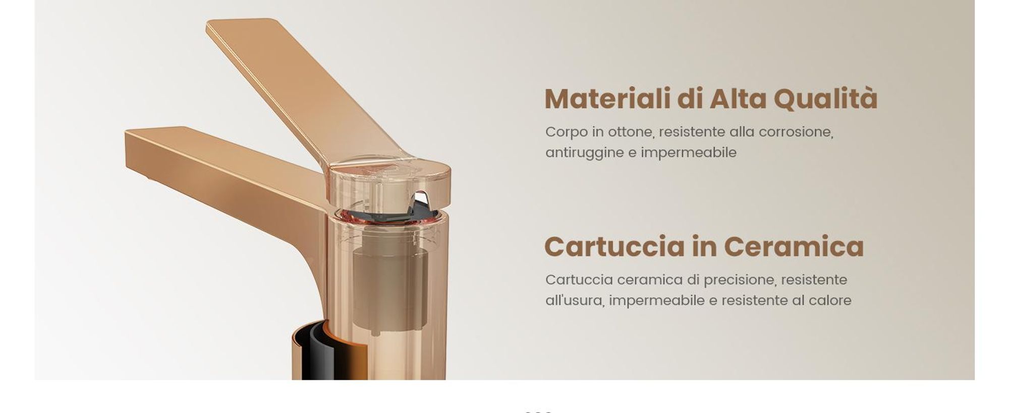 EMKE Rubinetto bagno oro rosa 335x233x46mm, ottone, cartuccia in ceramica, miscelatore bagno, miscelatore lavabo, miscelatore lavabo