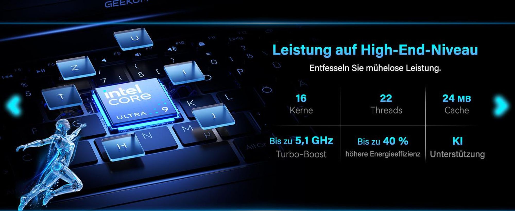 2026 GEEKOM GeekBook X16 Pro Laptop, 1299g Metallgehäuse, 16" 2.5K, IntelCore Ultra 9-185H, 32GB LPDDR5x7500MT/s, 2TBSSD, Ultradünn, Deutsche Tastatur
