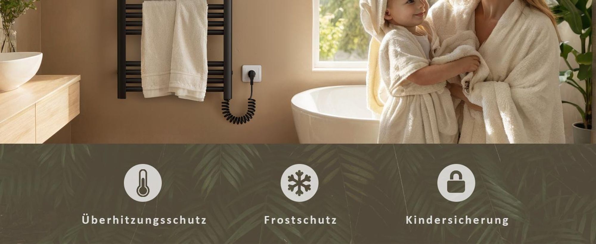 EMKE Elektrischer Handtuchheizkörper 1200×540 mm, 600W Badheizkörper mit Touch-Timer, Wochenprogramm Handtuchtrockner & Handtuchwärmer, Schwarz