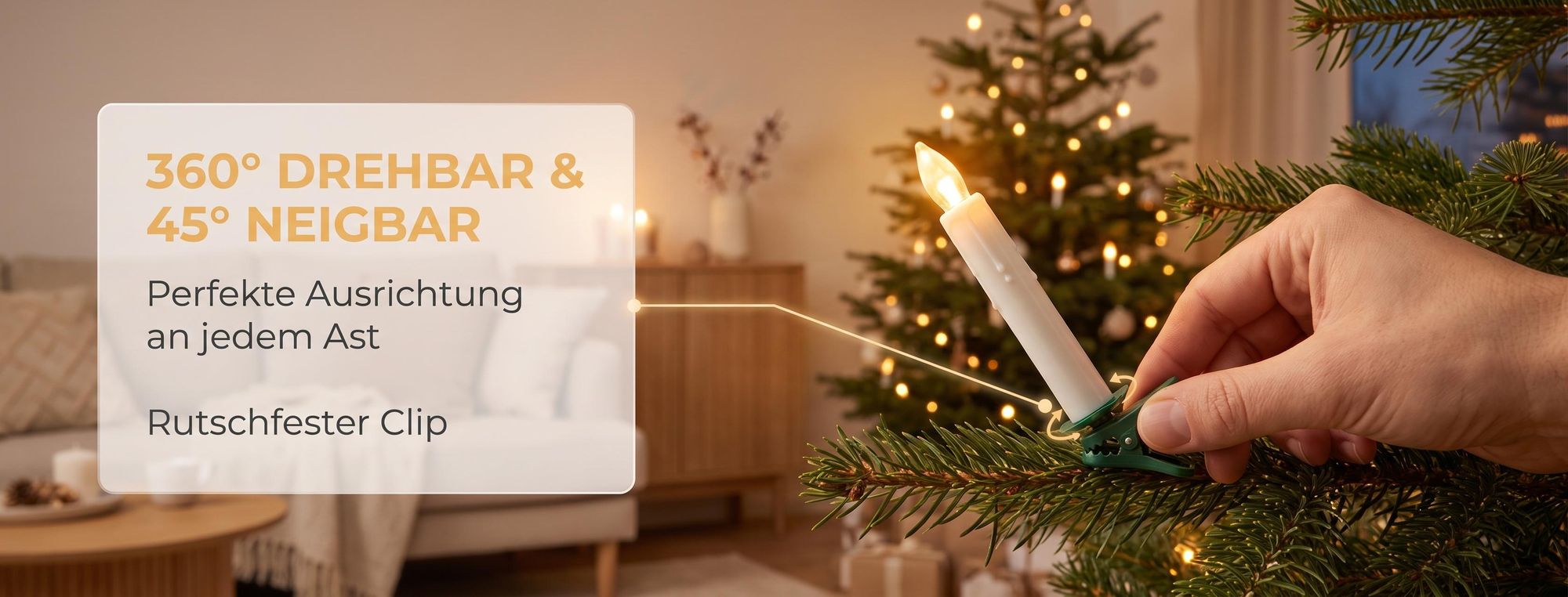 LARS360 LED Christbaumkerzen kabellos mit Klammern und Haken, 30er Set, Bunt, Fernbedienung, Timer