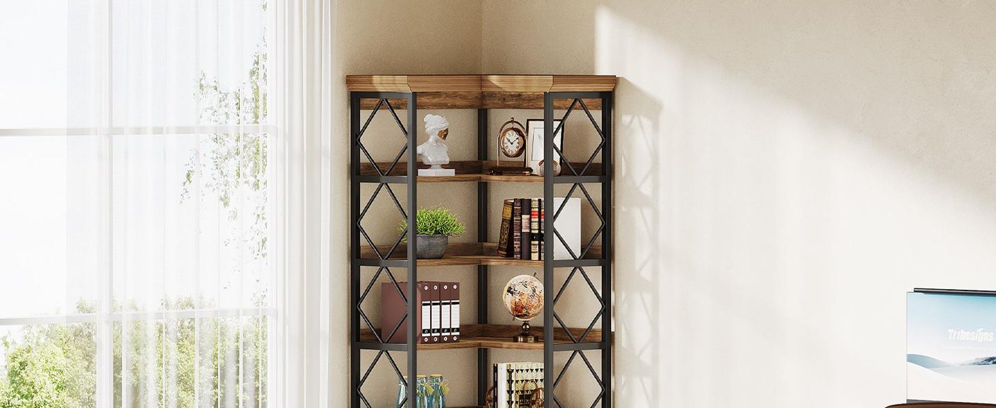 Bücherregal, 184cm Eck-Bücherregal, 6 Etagen Standregal, L-förmiges Eckregal, für Wohnzimmer, Schlafzimmer, Heimbüro