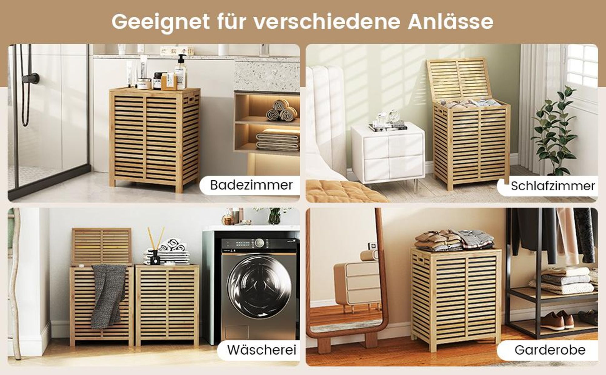 COSTWAY Wäschekorb mit Deckel Groß, 80L Wäschesammler Bambus, Wäschebox mit Wäschesack herausnehmbar & waschbar, Wäschetruhe wäscheschrank für Bad, Schlafzimmer, Wohnzimmer