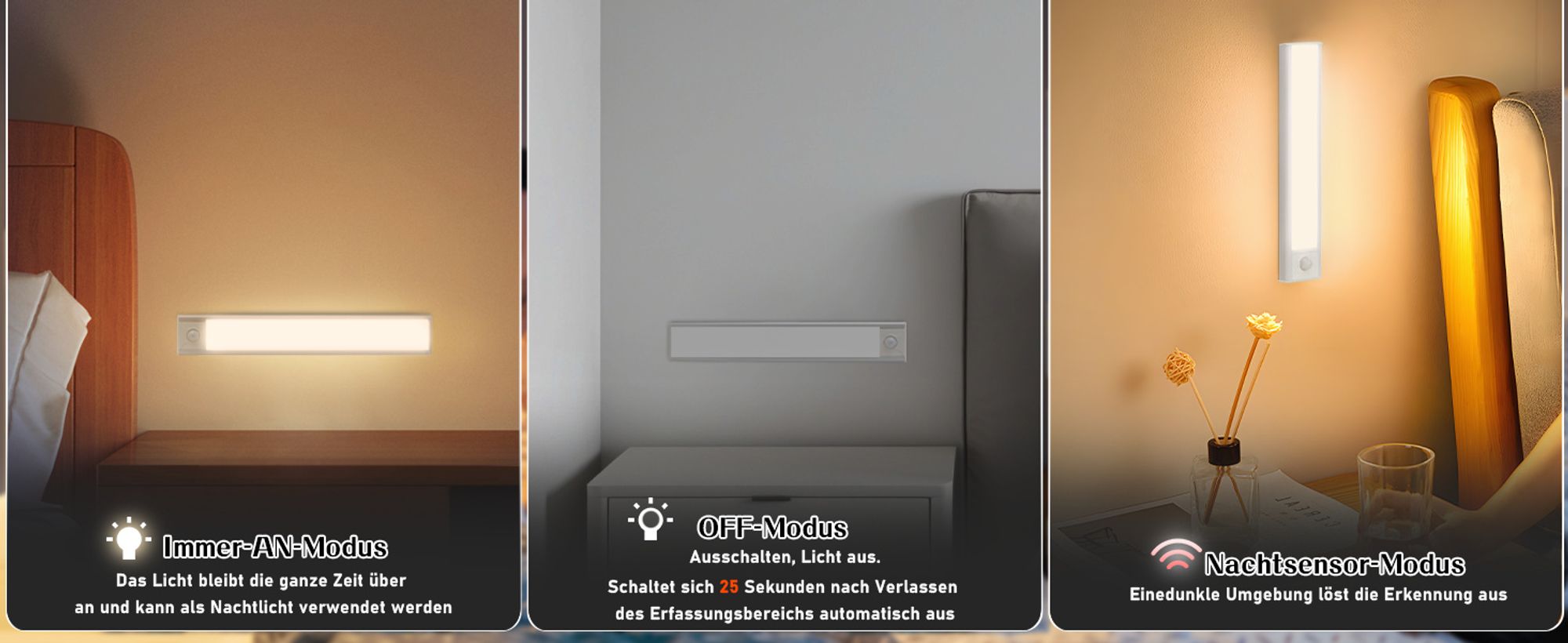 ZMH Unterbauleuchte Küche LED 20CM 2 Stück Schrankbeleuchtung mit Bewegungssensor USB Wiederaufladbar Schranklicht Dimmbar 3 Farbtemperatur