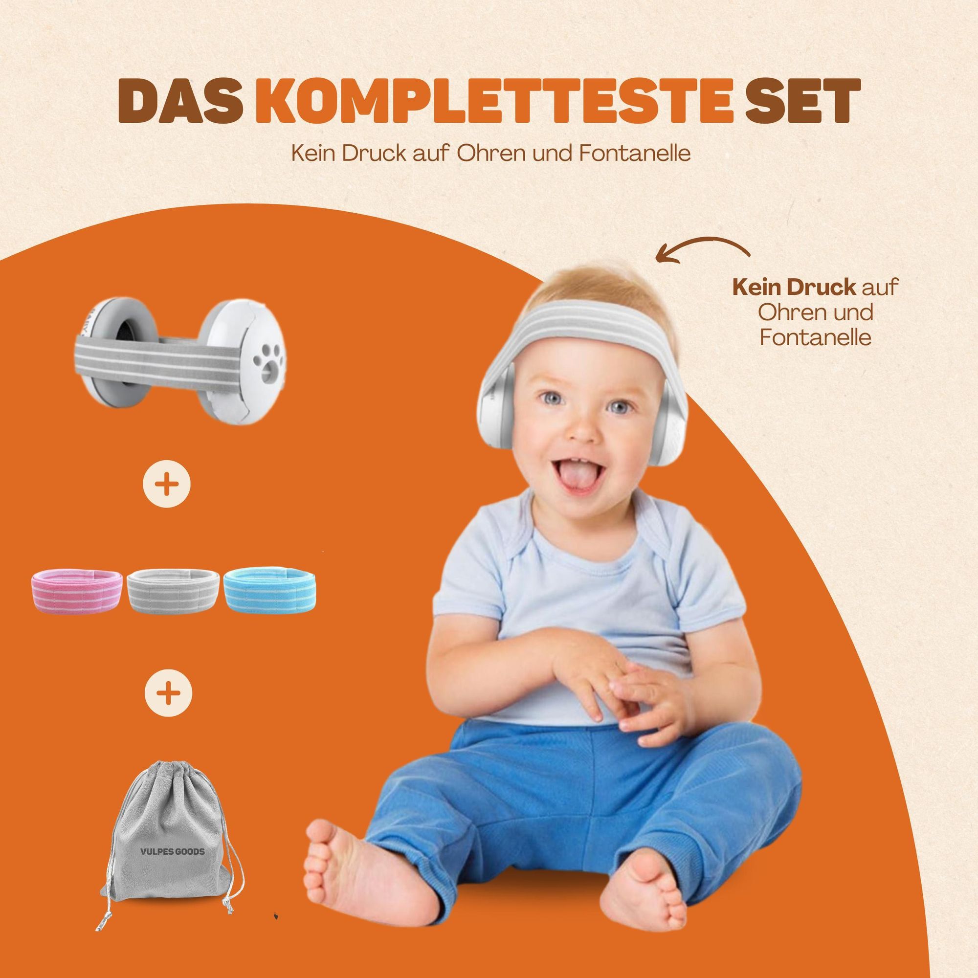 Vulpes Goods Gehörschutz für Kinder, Kapselgehörschutz, Lärmschutz Kopfhörer, Für Babys & Kleinkinder bis 36 Monate, Mit 3 Kopfbanden & Tasche