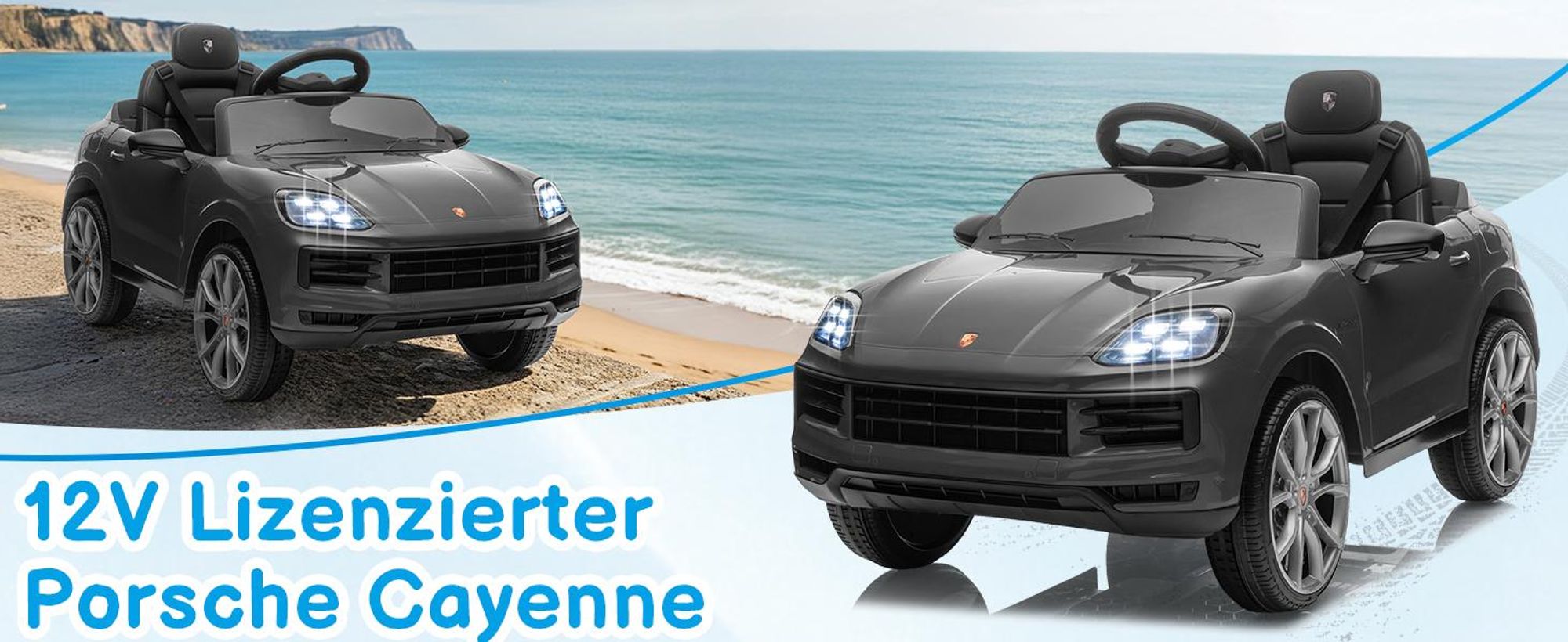 FCH Kinder Elektroauto 12V Kinderauto Elektrisch 2,4G-Fernbedienung, Porsche Cayenne Elektrofahrzeuge mit MP3, Musik, Hupe, LED-Leuchten (grau)