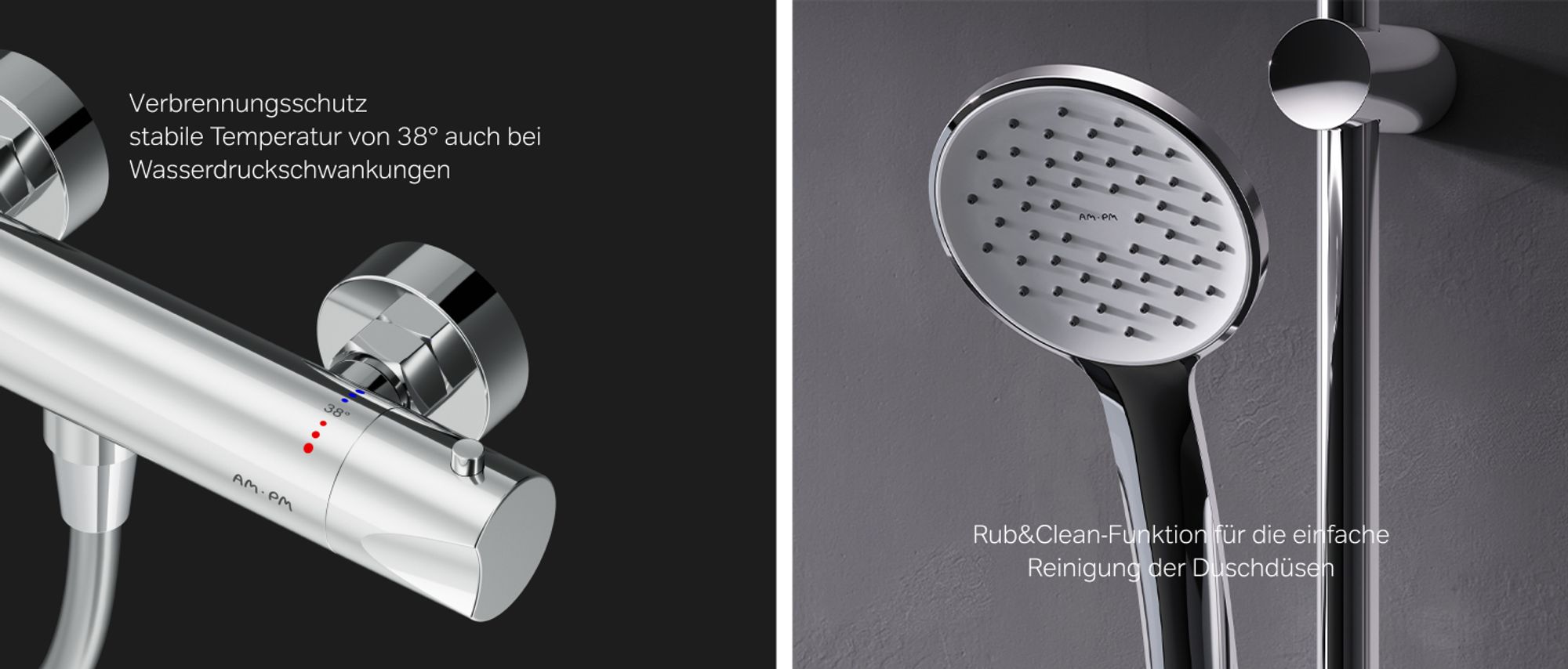 Duschset mit Armatur Set für Dusche Thermostat Duscharmatur und Duschsäule Handbrause Brauseset Thermostat AM.PM, Chrom