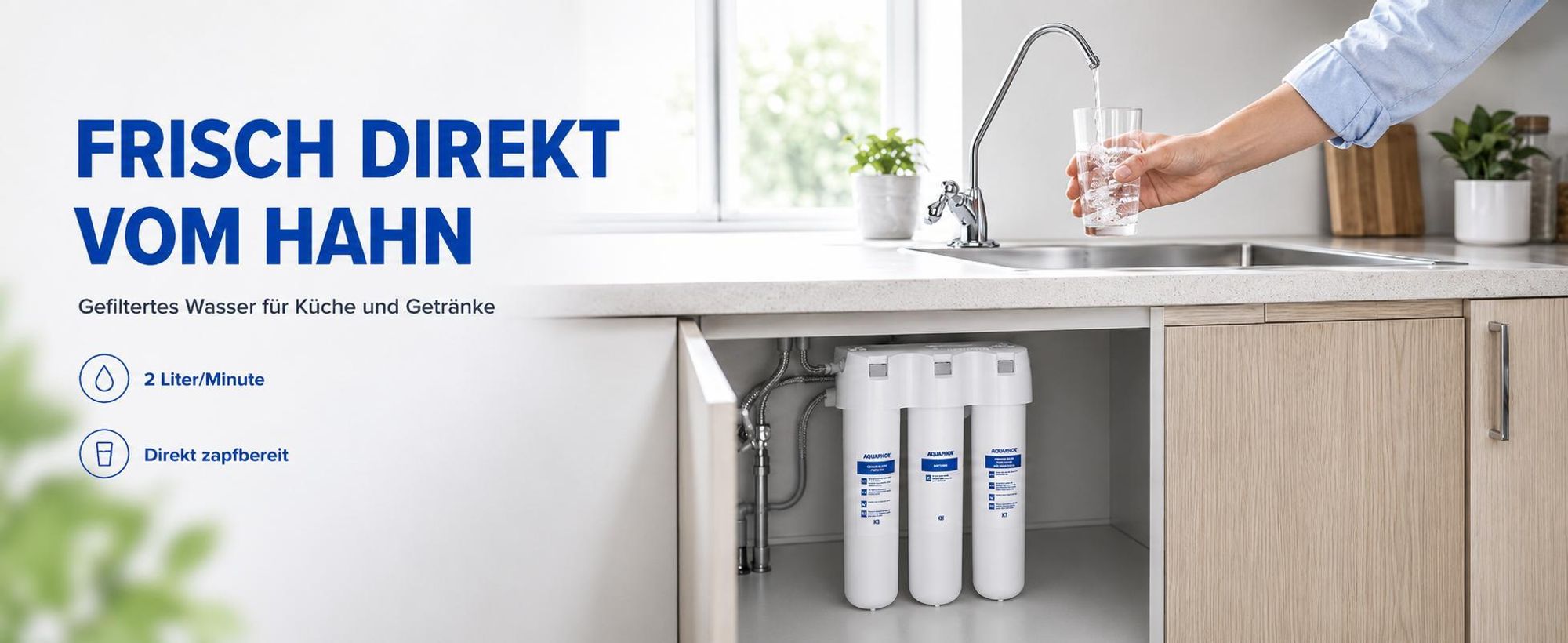 Aquaphor Crystal H Unterirdischer Filter, reduziert Kalkablagerungen 3-stufige Filterung bis zu 6000L