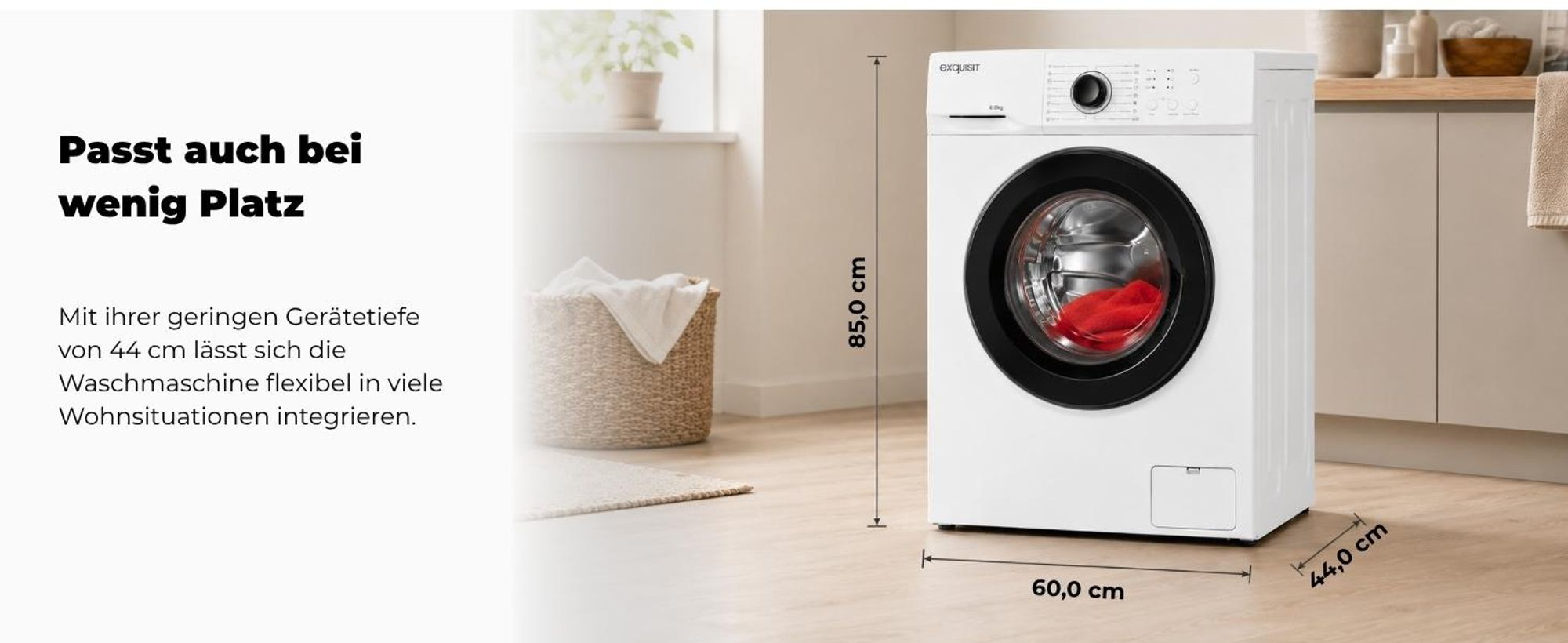 Exquisit Waschmaschine 6kg, Energieeffizienzklasse A, max. 1000 U/min, ECO 40-60, Kurzprogramm, Kindersicherung, WA56110-020A weiss