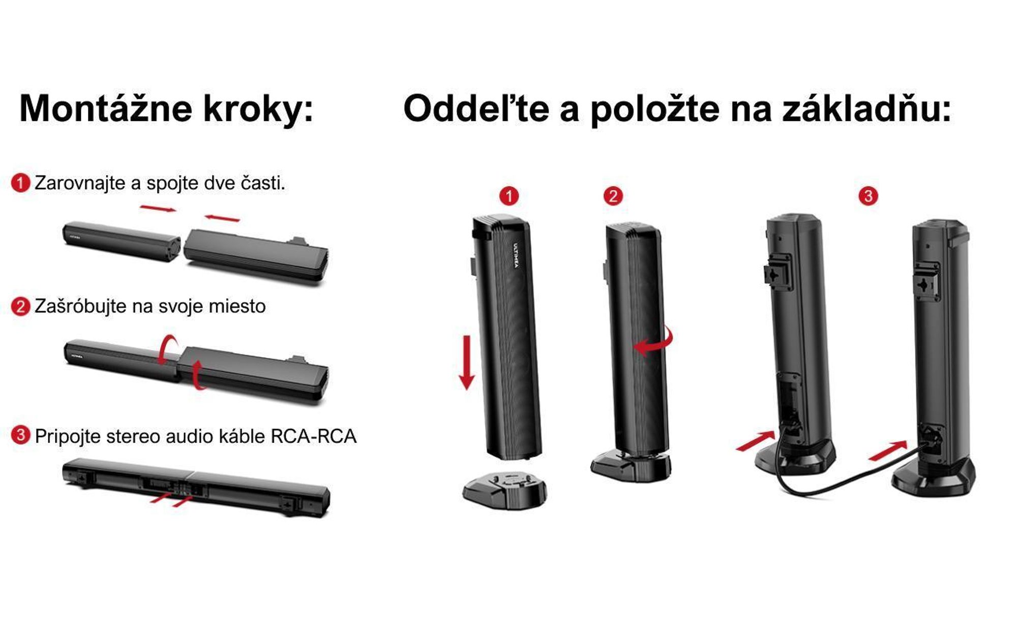 ULTIMEA Soundbar pre televízory, deliteľný soundbar 2 v 1 s výkonom 100 W, Bluetooth® 5.3, reproduktor k televízoru s 3 režimami ekvalizéra a nastaviteľnými basmi, ARC/optický/Aux