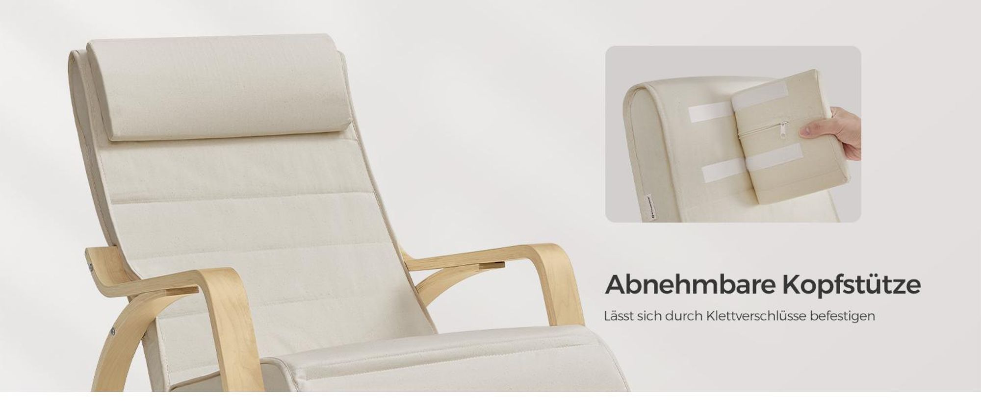 SONGMICS Relaxsessel Schaukelsessel, Relaxstuhl, verstellbare Fußstütze, Beige-Naturfarben