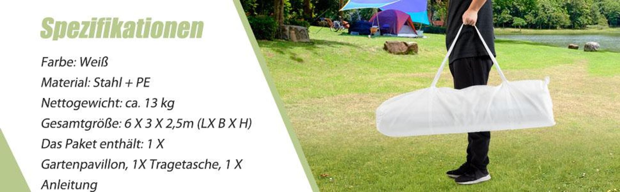 COSTWAY Pavillon 3x6m, Gartenpavillon mit 4 abnehmbaren Seitenwände & Fenstern, Partyzelt, Festzelt, Gartenzelt, für Garten, Party, Hochzeit, Weiß