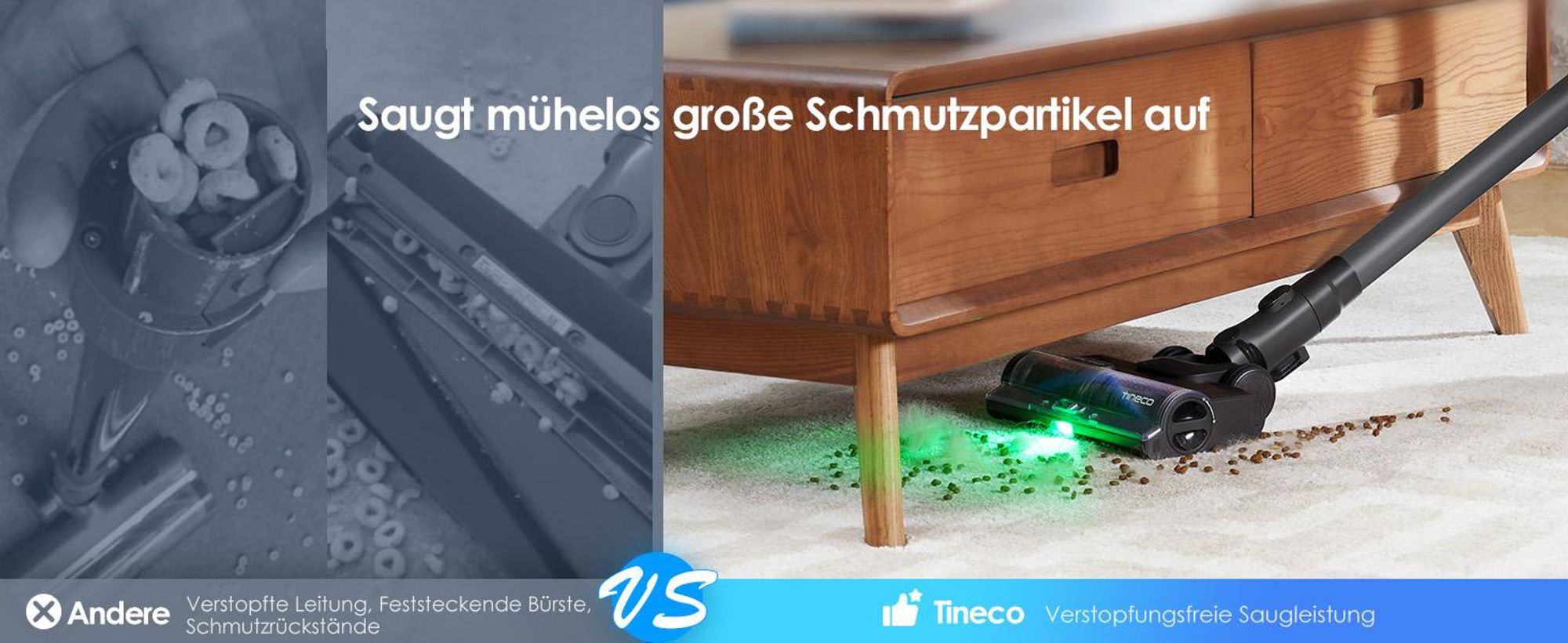 Tineco PURE ONE S50 Kabelloser Akku Staubsauger, 150AW Saugleistung, bis zu 95 Min. ZeroTangle-Bürste, LED, Entfernt Mühelos Großschmutz & Tierhaare
