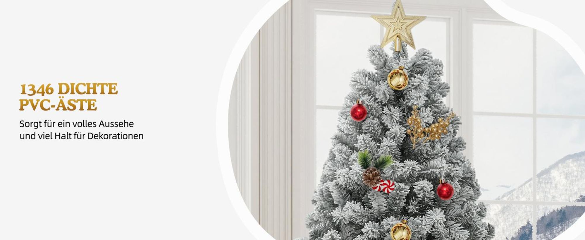 182cm Weihnachtsbaum schneebedeckt, mit 1170 Spitzen, Tannenbaum Dekobaum mit Metallständer, Schnellaufbau, Φ100cm