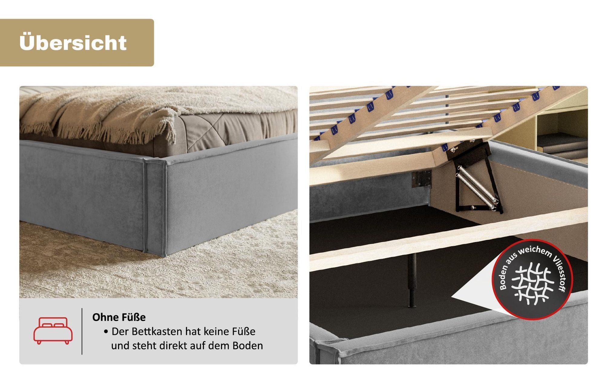 MOTIVENA Boho Polsterbett 120x200 mit Bettkasten, Holz Latttenrost, Bett 120x200 Beige Boucle (Catch Me 02)