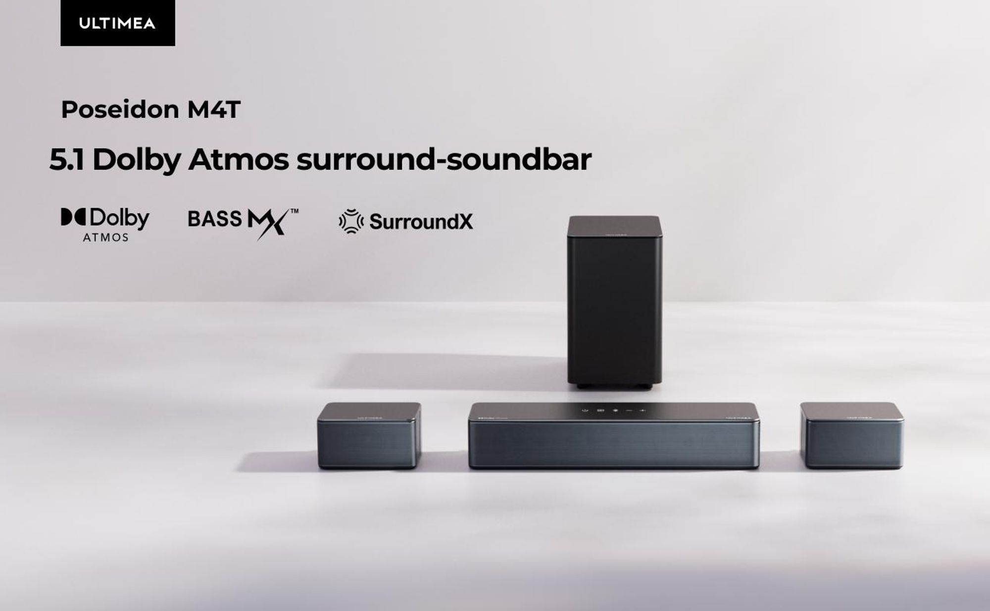 ULTIMEA 5.1 Soundbar met Dolby Atmos, 3D-omgevingsgeluidssysteem met subwoofer, 2 achterluidsprekers, Soundbar met Bluetooth 5.3 en instelbare bas