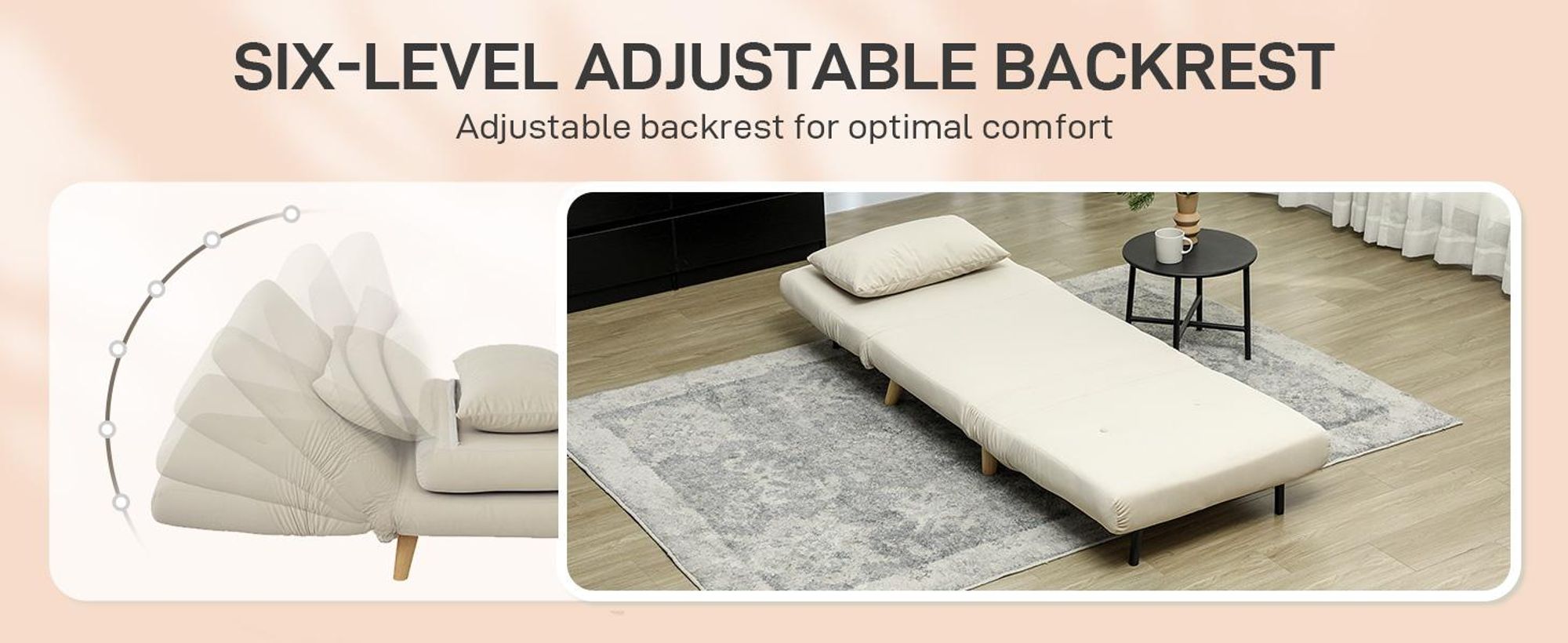 HOMCOM 3 w 1 rozkładana sofa z funkcją spania, regulowana poduszka oparcia, łóżko gościnne w lnianym wyglądzie, krzesło relaksacyjne, składane krzesło do salonu, sypialni, 72 x 78 x 79 cm, beżowe